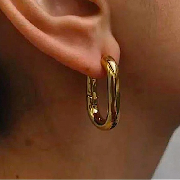 Gold Plated Square Hoop Drop Dangle Earrings - Picture 1 of 4